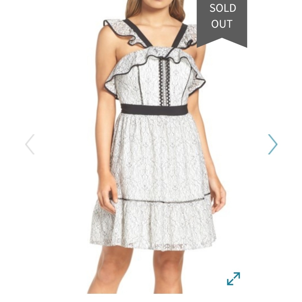 Adelyn Rae Lace Dress Ruffle White Black Babydoll
